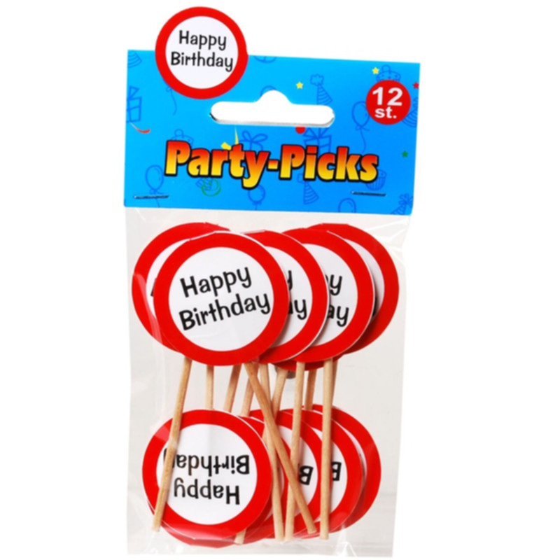 Party-Picks Happy Birthday 12-tlg Dekospieße für Muffins Snacks und Fingerfood